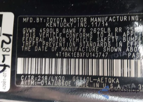 2015 Toyota Avalon Xle Touring Se z USA, uszkodzony, nr VIN 4T1BK1EBXFU143747